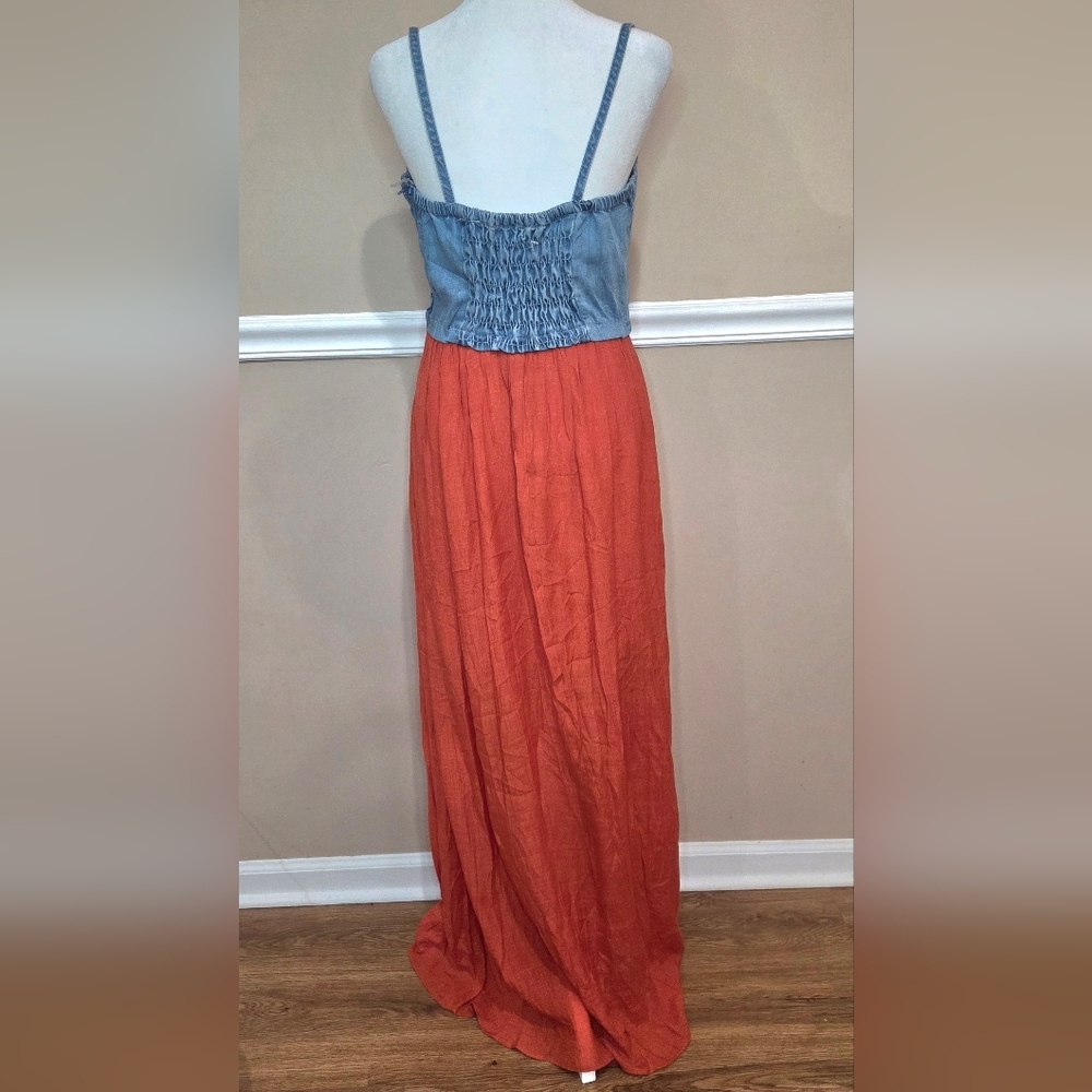 Chic Denim and Rust Maxi Dress Size Smal NWOT - Picture 5 of 15